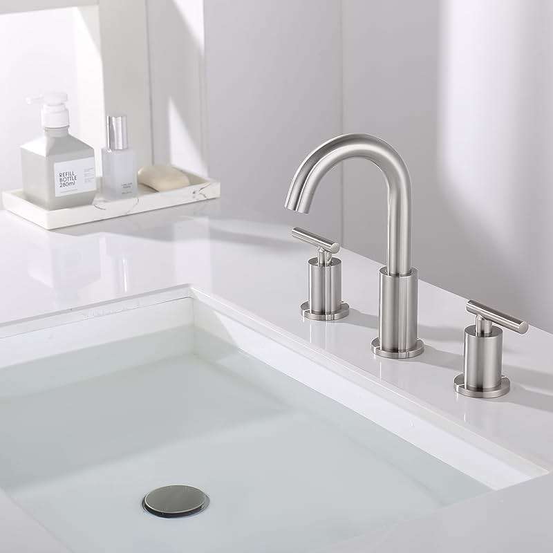 Widespread Bathroom Faucet with Sink Drain and Supply Hose, Brushed Nickel 3 Hole Faucet for Bathroom Sink, ChiLDano Satin Nickel 2 Handle Bathroom Faucet CH2183BN - Image 5