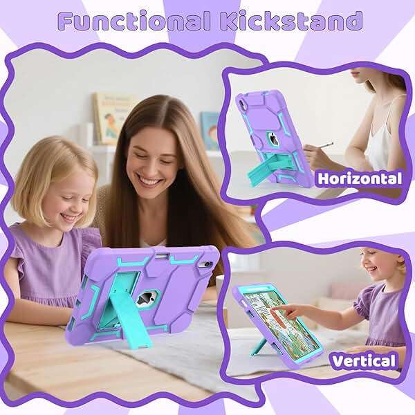 CCMAO Case for iPad 11th Generation (A16) 2025 11 Inch & 10th Generation (2022) 10.9 Inch, Rugged Heavy Duty Full-Body Shockproof Protective Cover with Kickstand and Pencil Holder, Purple+Green - Image 2