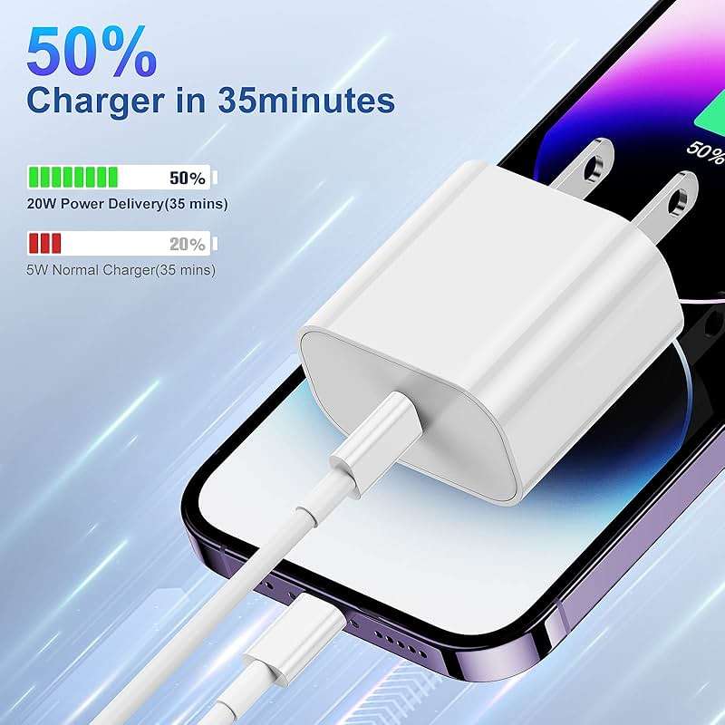 iPhone Charger Fast Charging Block,[MFi Certified] Wall Charger Plug and 6ft USB C to Lightning Cable Cord, Type C Power Adapter Cube Brick Box for iPhone 14 Pro Max/14/13 Pro/12 Mini/12/11/iPad - Image 2