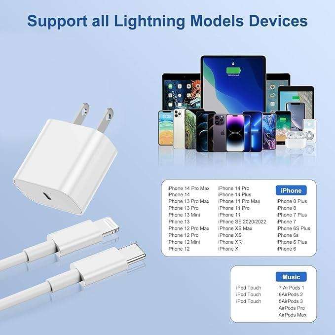iPhone Charger Fast Charging Block,[MFi Certified] Wall Charger Plug and 6ft USB C to Lightning Cable Cord, Type C Power Adapter Cube Brick Box for iPhone 14 Pro Max/14/13 Pro/12 Mini/12/11/iPad - Image 7