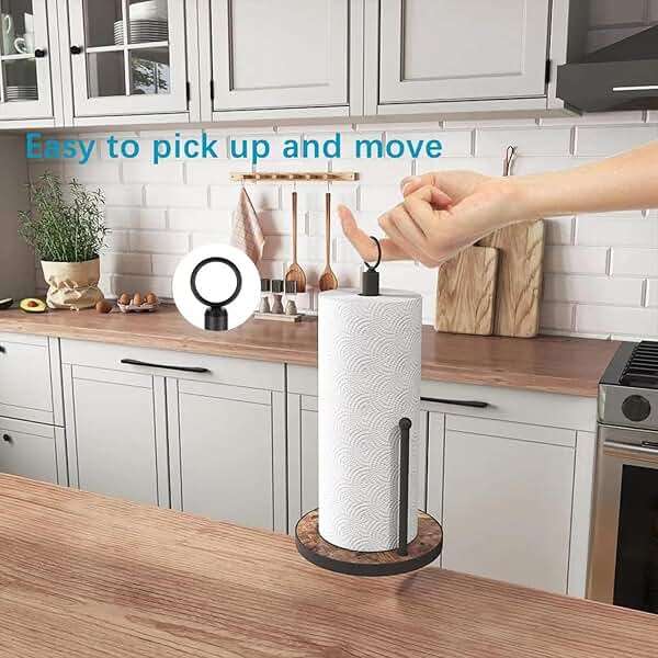 OROPY Paper Towel Holder Countertop with Heavy Duty Wood Base, Farmhouse Paper Towel Roll Stand for Kitchen Counter fits Standard and Jumbo Size Paper Towels (Brown - Easy to Tear) - Image 4