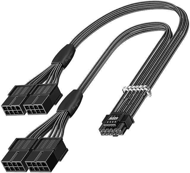 Fasgear 16pin GPU Cable to 4X 8 Pin Pcie Extension - PCI-e 5.0 12VHPWR Extender Cord 40cm Sleeved 12V-2x6 Cable for GeForce RTX 5090 5080 5070 5070Ti 4090 4080 4070ti 3090Ti (16AWG/Black) - Image 1