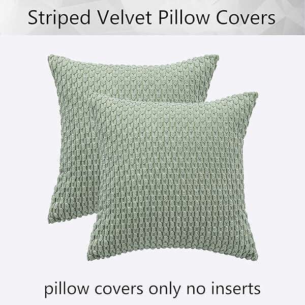 Kevin Textile 2 Packs Spring Decorative Throw Pillow Covers 18x18 Inch for Living Room Couch Bed Spring Sofa Soft Striped Corduroy Square Cushion Case 45x45 cm Farmhouse Boho Home Decor Sage Green - Image 7
