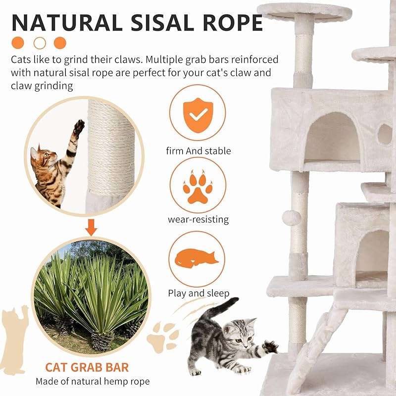 GINMAON Cat Tree for Indoor Cats, Multi-Level Cat Tower with Scratching Posts & Cozy Condo, Space Saving Cat Activity Center, Durable Pet Play House (54in,Beige) - Image 4