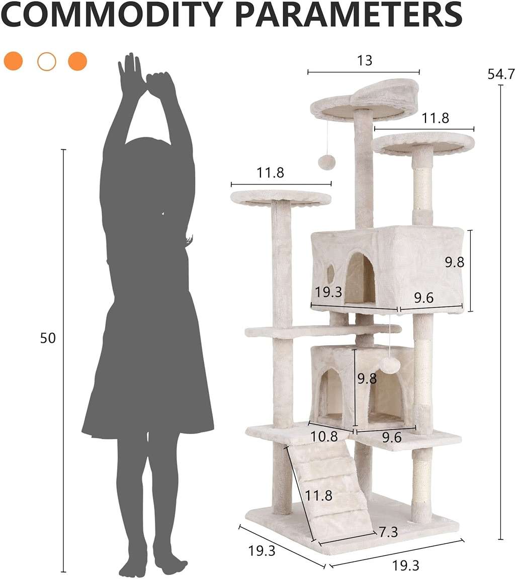 GINMAON Cat Tree for Indoor Cats, Multi-Level Cat Tower with Scratching Posts & Cozy Condo, Space Saving Cat Activity Center, Durable Pet Play House (54in,Beige) - Image 6