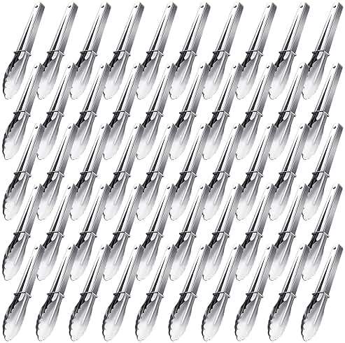 Meanplan 50 Pcs Small Stainless Steel Kitchen Tongs 7 Inch Food Serving Tongs Metal Cooking Clips High Heat Resistant Clips with Sliding Rings for Buffet Food Cooking Salad Grilling, Silver - Image 1