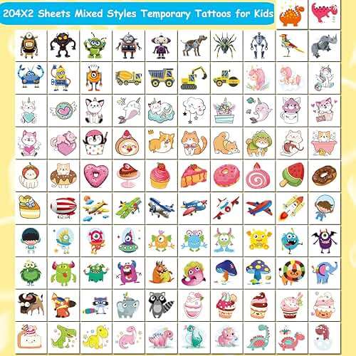 CHARLENT 408 PCS Individually Wrapped Temporary Tattoos for Kids - Mixed Tattoos for Kids Birthday Party Favors Goodie Bag Fillers - Image 2