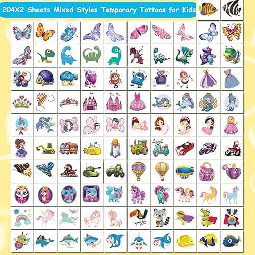 CHARLENT 408 PCS Individually Wrapped Temporary Tattoos for Kids - Mixed Tattoos for Kids Birthday Party Favors Goodie Bag Fillers - Image 3