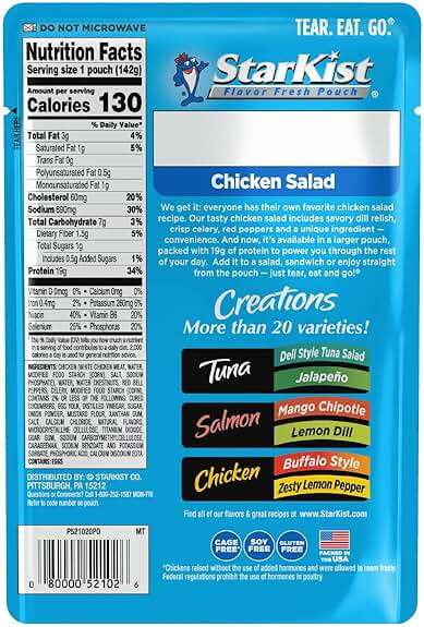 StarKist Chicken Creations Chicken Salad Pouch (5 oz - 12 Pack) Fully Cooked White Meat, 19g Protein Per Serving, Gluten Free, Soy Free, No Draining, Ready to Eat for Salad and Sandwiches - Image 2