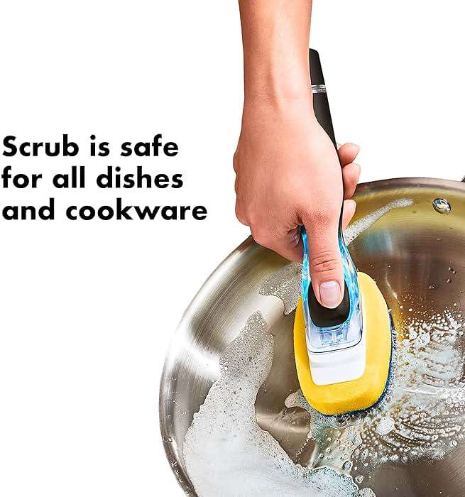 OXO New Good Grips Soap Dispensing Dish Scrub​, Yellow - Image 3