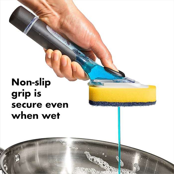 OXO New Good Grips Soap Dispensing Dish Scrub​, Yellow - Image 6