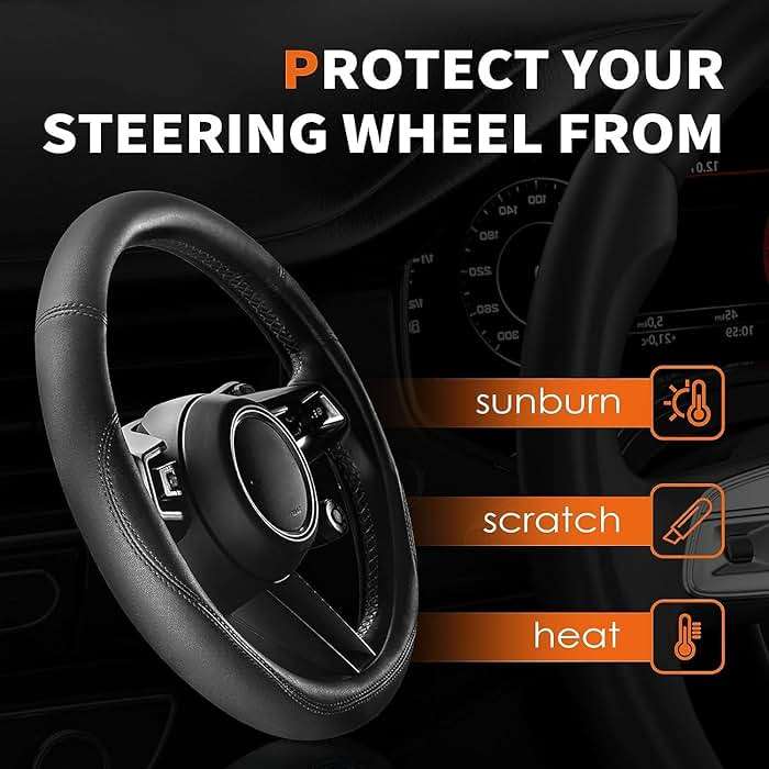 HOTOR Car Steering Wheel Cover - Universal Car Accessory for Diverse Cars, Leather Cover with Anti-Slip Lining, for Steering Wheel with a Diameter of 14.5"-15",Black - Image 4
