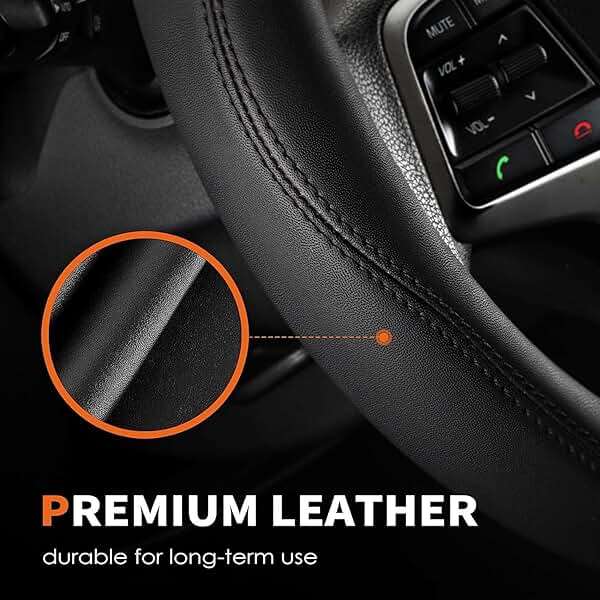 HOTOR Car Steering Wheel Cover - Universal Car Accessory for Diverse Cars, Leather Cover with Anti-Slip Lining, for Steering Wheel with a Diameter of 14.5"-15",Black - Image 5
