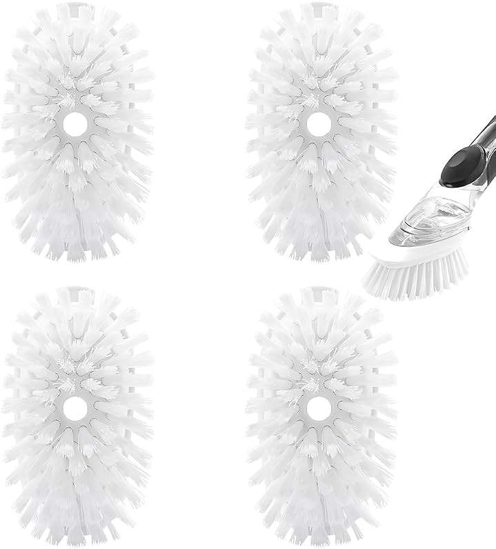 Brush Refills for OXO Dish Brush - 4 Pack Dish Brush Cleaning Soap Dispensing Head Replacement for Scrubber (White) - Image 1