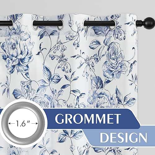 Beauoop Floral Curtains 84 Inches Long 2 Panels for Bedroom Living Room Blue Rose Flower Patterned Farmhouse Light Filtering Room Darkening Privacy Grommet Top Window Treatments Drapes, 50X84 - Image 2