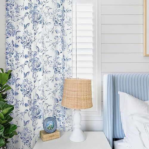 Beauoop Floral Curtains 84 Inches Long 2 Panels for Bedroom Living Room Blue Rose Flower Patterned Farmhouse Light Filtering Room Darkening Privacy Grommet Top Window Treatments Drapes, 50X84 - Image 3