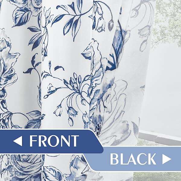Beauoop Floral Curtains 84 Inches Long 2 Panels for Bedroom Living Room Blue Rose Flower Patterned Farmhouse Light Filtering Room Darkening Privacy Grommet Top Window Treatments Drapes, 50X84 - Image 4