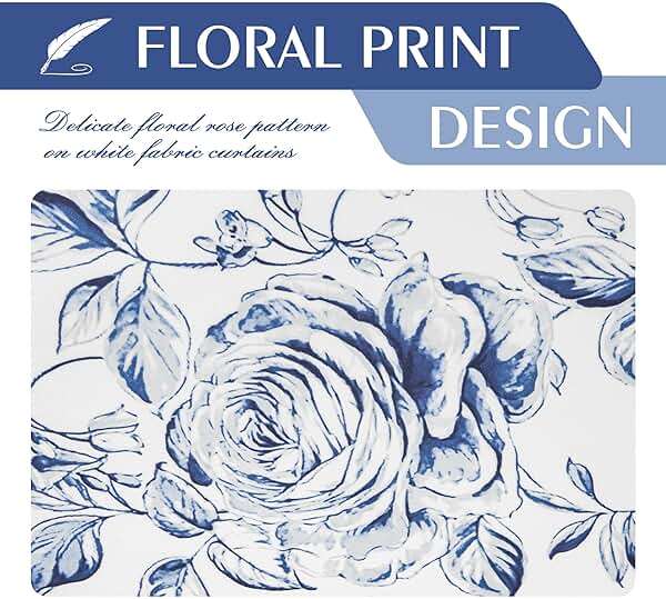 Beauoop Floral Curtains 84 Inches Long 2 Panels for Bedroom Living Room Blue Rose Flower Patterned Farmhouse Light Filtering Room Darkening Privacy Grommet Top Window Treatments Drapes, 50X84 - Image 5