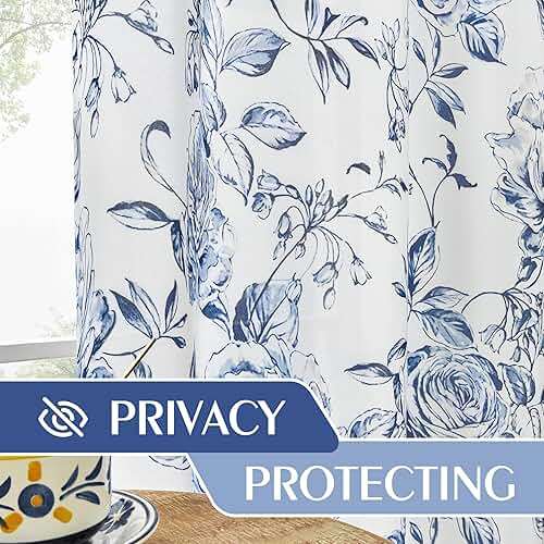 Beauoop Floral Curtains 84 Inches Long 2 Panels for Bedroom Living Room Blue Rose Flower Patterned Farmhouse Light Filtering Room Darkening Privacy Grommet Top Window Treatments Drapes, 50X84 - Image 7