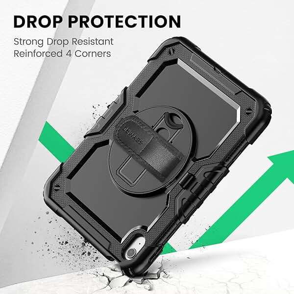 SEYMAC Case for iPad (A16) 11th/10th Generation 2025/2022 (11″/10.9″), Sturdy Heavy Duty Full-Body Shockproof Protective Case with Screen Protector, Rotating Stand, Hand/Shoulder Strap, Black - Image 7