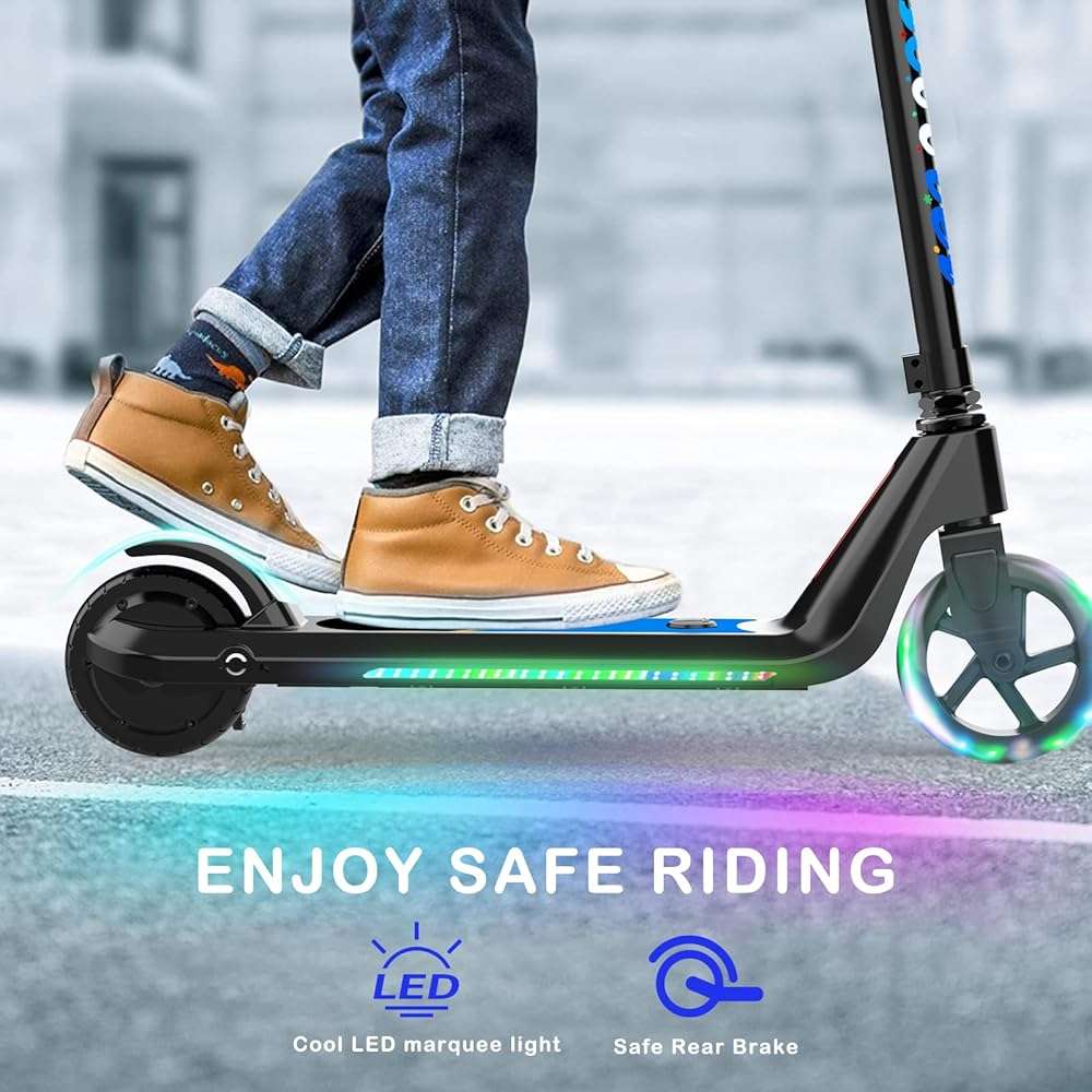 LINGTENG Electric Scooter for Kids Age 6-10, Kick-Start Boost Scooter with Adjustable Speed and Height, Flash Wheel & Deck Lights - Image 4