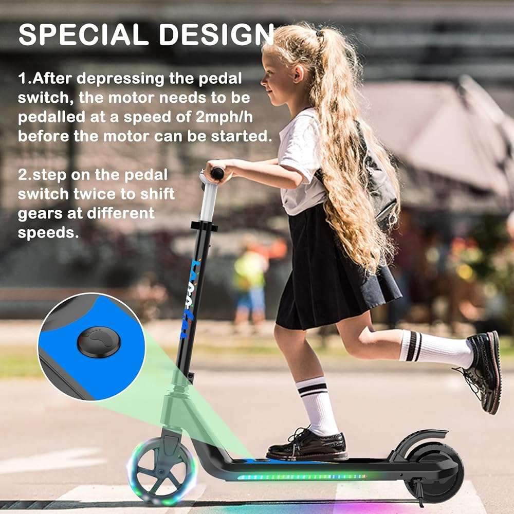 LINGTENG Electric Scooter for Kids Age 6-10, Kick-Start Boost Scooter with Adjustable Speed and Height, Flash Wheel & Deck Lights - Image 5