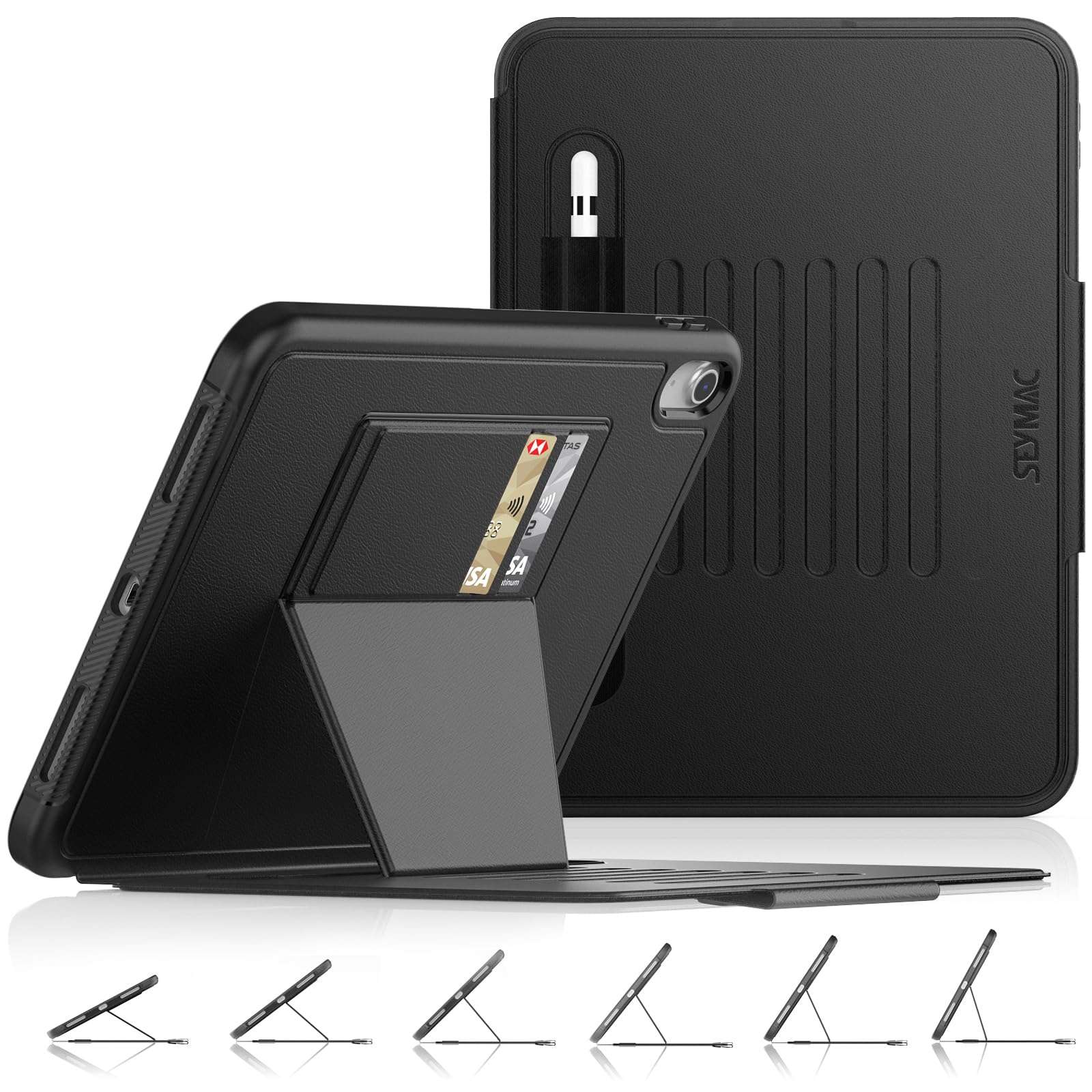 SEYMAC stock Case for iPad (A16) 11th/10th Generation 11/10.9'', Full-Body Drop Protection,[Stitched Slim Pencil Sleeve],Strong Magnetic Auto Sleep Case, Absorbing Multi-Angles Stand, Card Slot- Black - Image 1