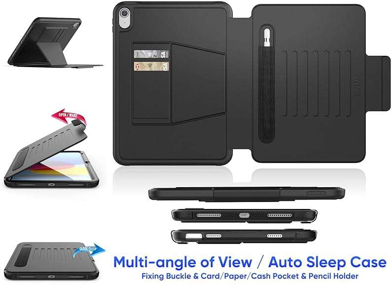 SEYMAC stock Case for iPad (A16) 11th/10th Generation 11/10.9'', Full-Body Drop Protection,[Stitched Slim Pencil Sleeve],Strong Magnetic Auto Sleep Case, Absorbing Multi-Angles Stand, Card Slot- Black - Image 2