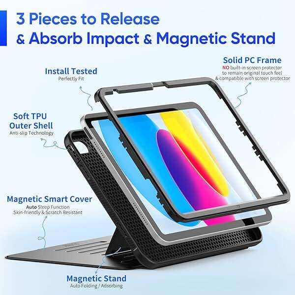 SEYMAC stock Case for iPad (A16) 11th/10th Generation 11/10.9'', Full-Body Drop Protection,[Stitched Slim Pencil Sleeve],Strong Magnetic Auto Sleep Case, Absorbing Multi-Angles Stand, Card Slot- Black - Image 4