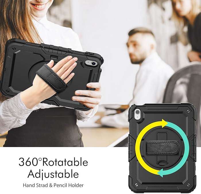 Sibeitu for iPad (A16) 11th/ 10th Generation Heavy Duty Case for Work 10.9 Inch 2025/2022 with Screen Protector, Military Grade Defender Protection, Rugged Shockproof Cover with Stand & Strap, Black - Image 5