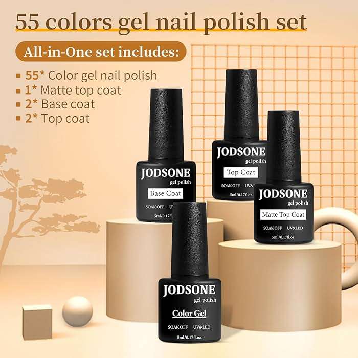 JODSONE 60 PCS Gel Nail Polish Set with 5 Bottles of Base and Glossy Matte Top Coat Soak off Gel Nail Set Suitable for All Seasons Gifts - Image 2