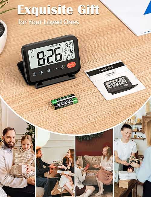 MeesMeek Digital Travel Alarm Clock, Black, 3.54 inch LCD Display, 9-Minute Snooze, 2 Volume Levels, Backlight, Battery Included - Image 8