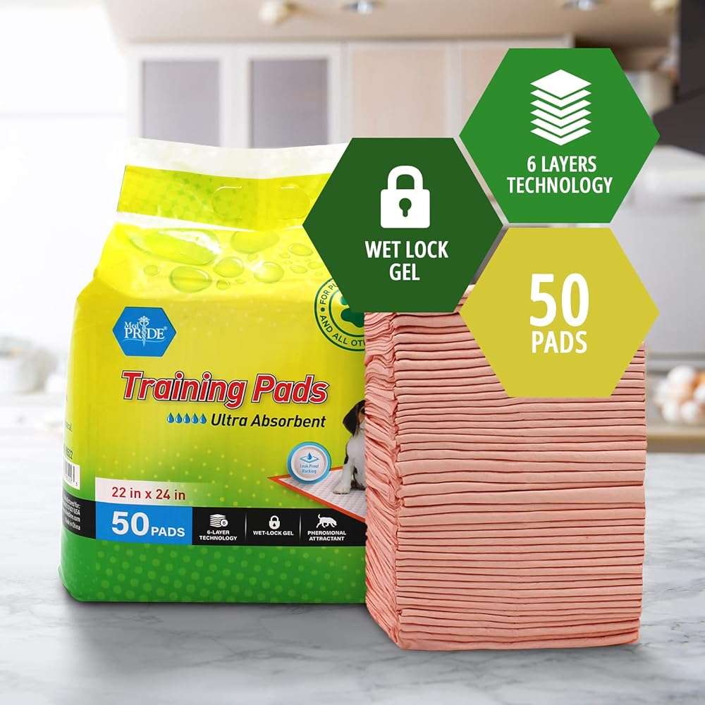 MED PRIDE Dog Training Pads with Attractant, 100 Count Disposable Puppy Pee Pads, 22 x 24 in, 6-Layer Ultra Absorbent Potty Pads with Leakproof Backing for Dogs, Cats & Small Pets - Image 5