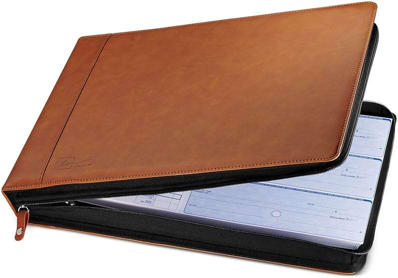 Inkline 7 Ring Check Binder Portfolio -Professional PU Leather Binder with Zippered Closure -500 Check Capacity -9x13 Inch Sheets -Document & Card Organizer -Large Tablet Pocket - Brown (80006) - Image 3