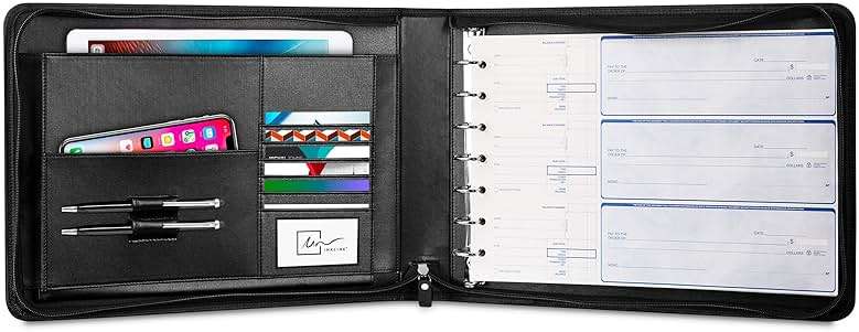 Inkline 7 Ring Check Binder Portfolio -Professional PU Leather Binder with Zippered Closure -500 Check Capacity -9x13 Inch Sheets -Document & Card Organizer -Large Tablet Pocket - Brown (80006) - Image 5