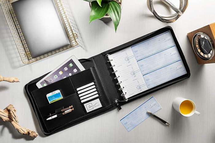 Inkline 7 Ring Check Binder Portfolio -Professional PU Leather Binder with Zippered Closure -500 Check Capacity -9x13 Inch Sheets -Document & Card Organizer -Large Tablet Pocket - Brown (80006) - Image 6