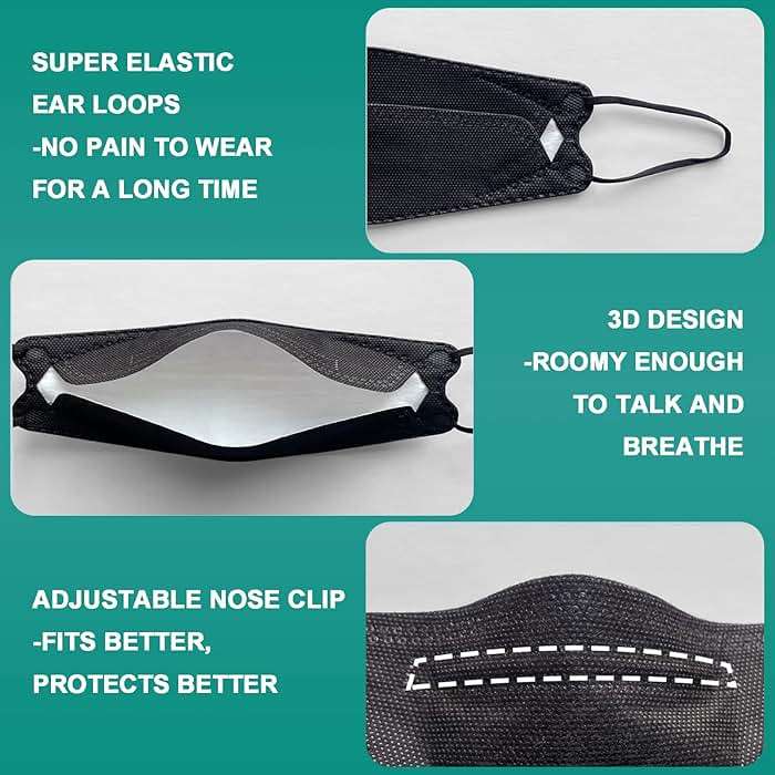 MGEIIRD KN95 Face Masks for Adults 50 Pcs, Individually Wrapped, 5-Ply Black Disposable Face Mask Against PM 2.5 Smoke & Dust, Filtration Efficiency 95% - Image 4