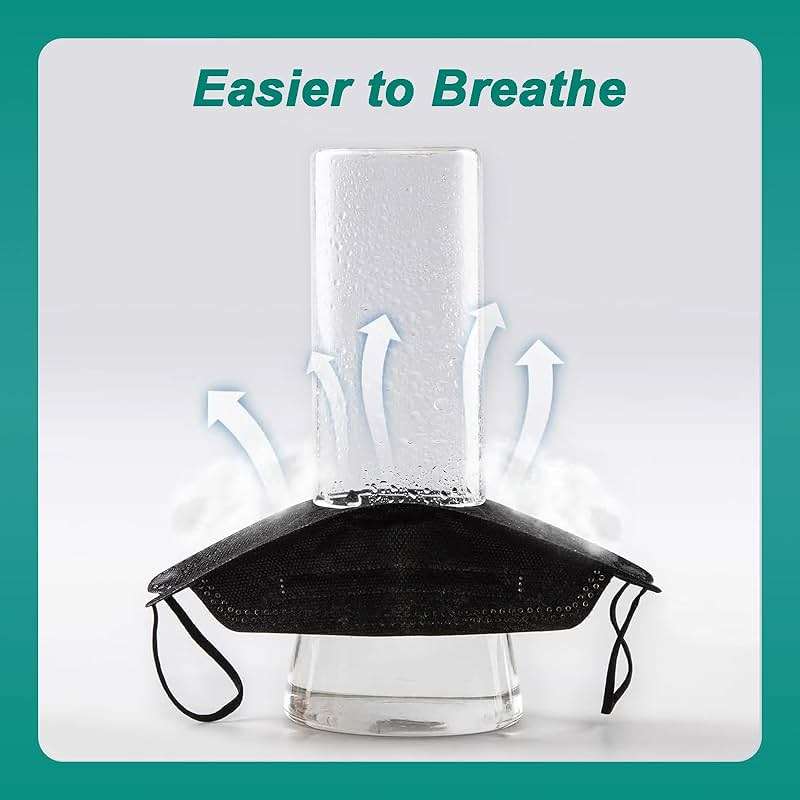 MGEIIRD KN95 Face Masks for Adults 50 Pcs, Individually Wrapped, 5-Ply Black Disposable Face Mask Against PM 2.5 Smoke & Dust, Filtration Efficiency 95% - Image 6