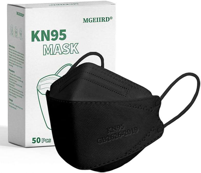 MGEIIRD KN95 Face Masks for Adults 50 Pcs, Individually Wrapped, 5-Ply Black Disposable Face Mask Against PM 2.5 Smoke & Dust, Filtration Efficiency 95% - Image 9