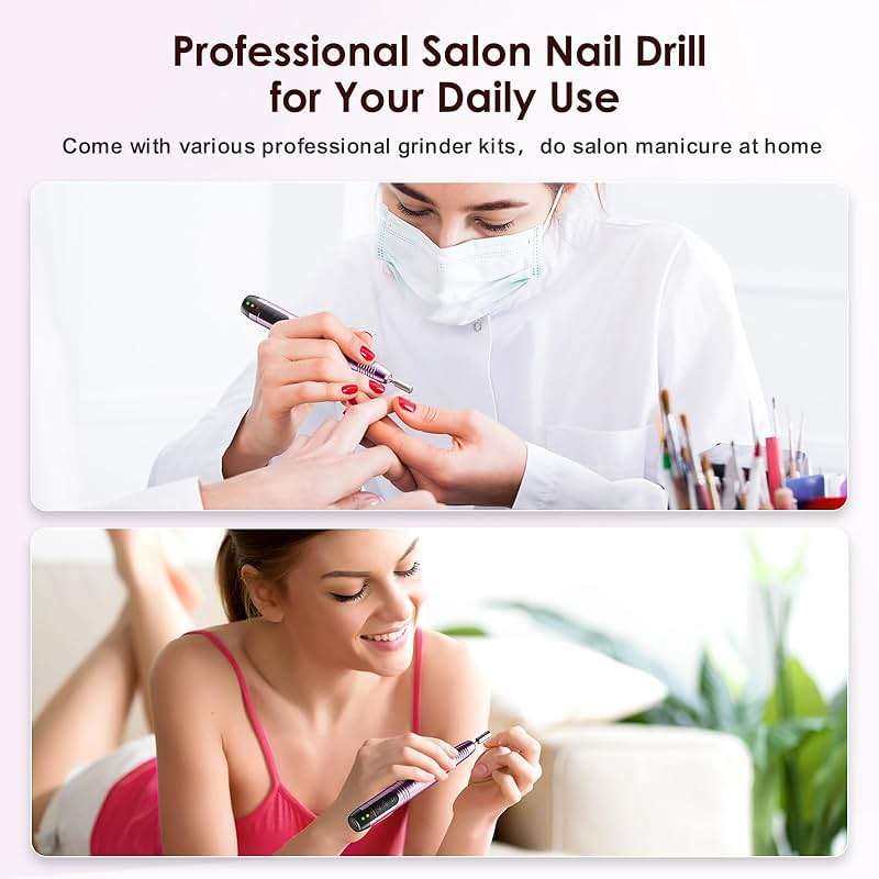 COSLUS C20 Cordless Nail Drill Electric File: Professional for Acrylic Gel Dip Powder Nails, Portable All-in-One Nail Drill Machine Kit for Manicure & Pedicure, Rechargeable Lightweight, Purple - Image 5