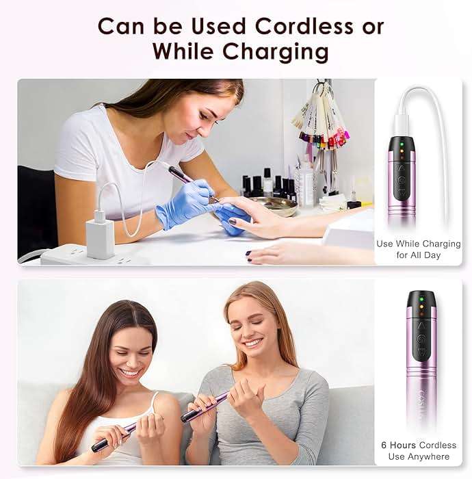 COSLUS C20 Cordless Nail Drill Electric File: Professional for Acrylic Gel Dip Powder Nails, Portable All-in-One Nail Drill Machine Kit for Manicure & Pedicure, Rechargeable Lightweight, Purple - Image 6