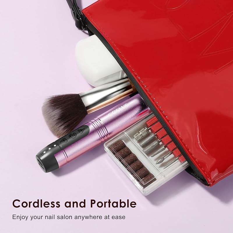 COSLUS C20 Cordless Nail Drill Electric File: Professional for Acrylic Gel Dip Powder Nails, Portable All-in-One Nail Drill Machine Kit for Manicure & Pedicure, Rechargeable Lightweight, Purple - Image 7