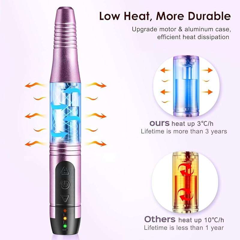 COSLUS C20 Cordless Nail Drill Electric File: Professional for Acrylic Gel Dip Powder Nails, Portable All-in-One Nail Drill Machine Kit for Manicure & Pedicure, Rechargeable Lightweight, Purple - Image 8