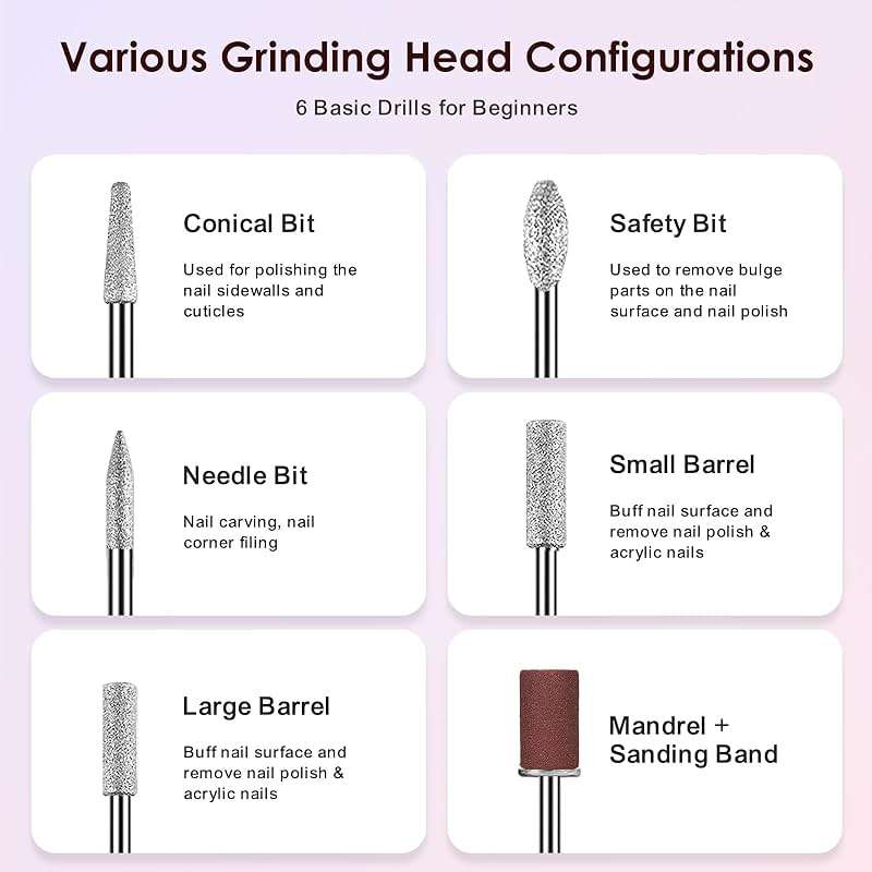 COSLUS C20 Cordless Nail Drill Electric File: Professional for Acrylic Gel Dip Powder Nails, Portable All-in-One Nail Drill Machine Kit for Manicure & Pedicure, Rechargeable Lightweight, Purple - Image 9