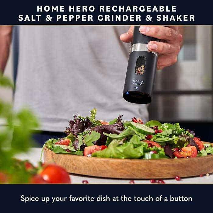 Home Hero Electric Salt and Pepper Grinder Set - Automatic Salt and Pepper Grinder Set Rechargeable. Electronic Salt and Pepper Shakers with LED Light, Electric Pepper Grinder & Salt Grinder, Set of 2 - Image 2