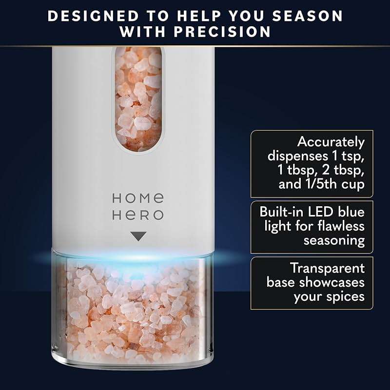 Home Hero Electric Salt and Pepper Grinder Set - Automatic Salt and Pepper Grinder Set Rechargeable. Electronic Salt and Pepper Shakers with LED Light, Electric Pepper Grinder & Salt Grinder, Set of 2 - Image 4