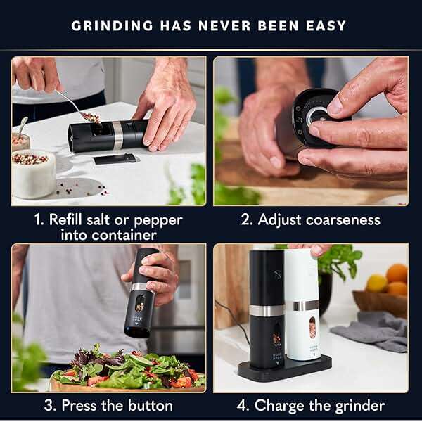 Home Hero Electric Salt and Pepper Grinder Set - Automatic Salt and Pepper Grinder Set Rechargeable. Electronic Salt and Pepper Shakers with LED Light, Electric Pepper Grinder & Salt Grinder, Set of 2 - Image 5