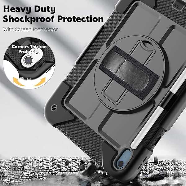 BMOUO Case for iPad (A16) 11th Generation 11" 2025/iPad 10th Generation 10.9 inch 2022, 360 Rotating Stand & Pencil Holder & Hand & Shoulder Strap Shockproof iPad 11th/10th Generation Case, Black - Image 5
