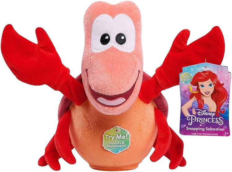 Disney Princess Singing and Snapping Sebastian 10-inch Plush Stuffed Animal, Red Crab, Kids Toys for Ages 3 Up by Just Play - Image 4