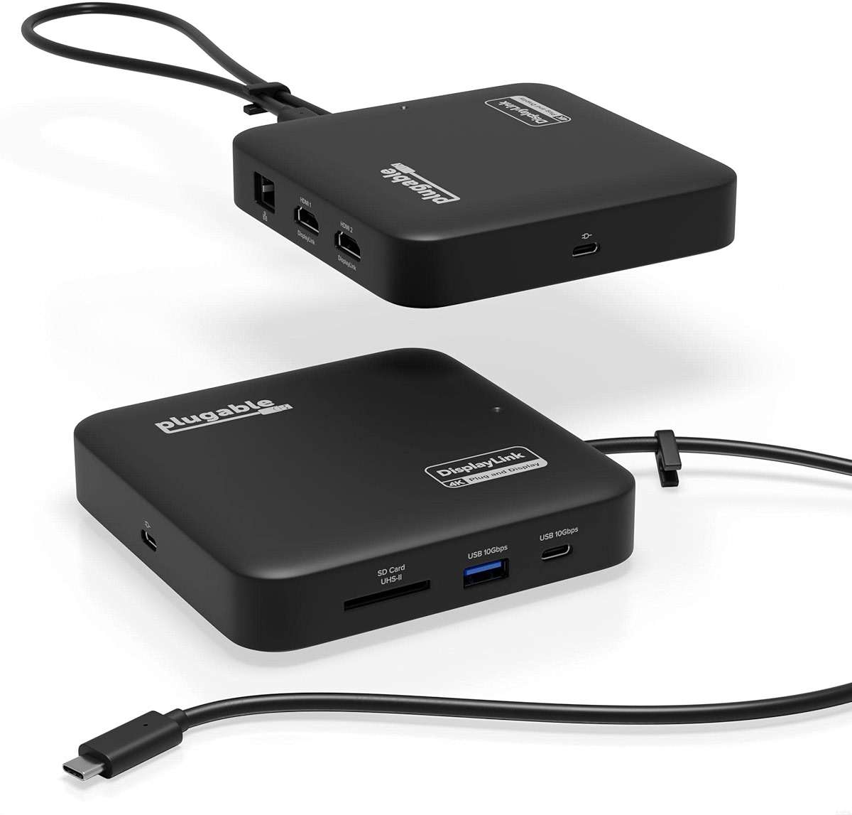 Plugable 7-in-1 USB-C DisplayLink Dock – Dual 4K 60Hz HDMI, USB-C & USB-A (10Gbps), SD Card, Gigabit Ethernet, 100W PD Charging – Compatible with macOS & Windows, MacBook Dual Monitor Support - Image 1